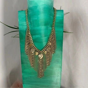 Gold Ladies Waterfall Heart Pendant Bib Fashion Necklace